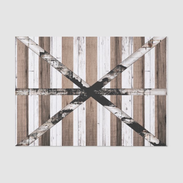 Papier Mousseline Porte de grange rustique multi-bois blanc et marro (Recto)