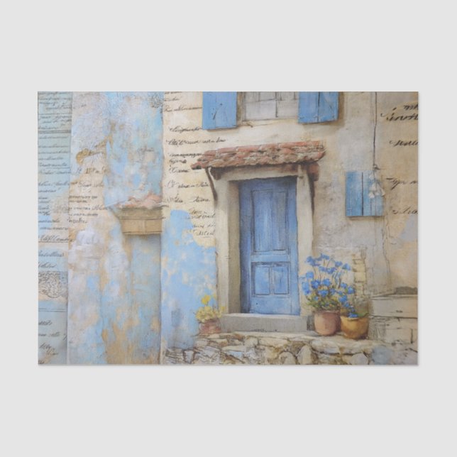 Papier Mousseline Porte méditerranéenne bleue (Recto)