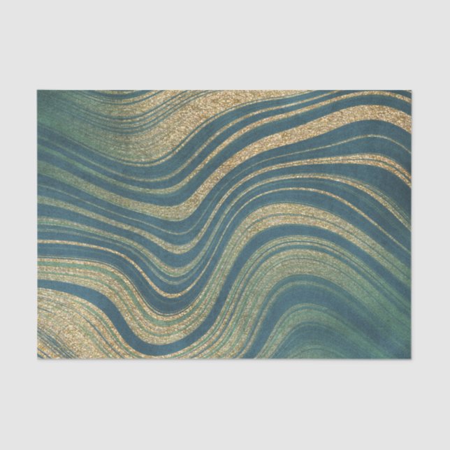 Papier Mousseline Porte vert et or/marbre (Recto)