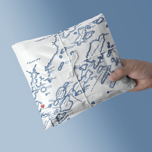 Papier Mousseline Portland Maine Casco Bay Carte Elégante Marine Ble (Portland Maine Casco Bay Map Tissue Paper in elegant navy blue from Coastal Map Designs)