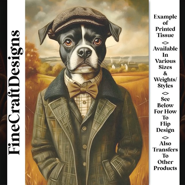 Papier Mousseline Portrait Boston Terrier En Paysage Découpage CG8 (Créateur téléchargé)