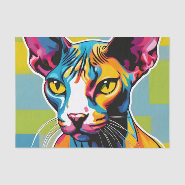 Papier Mousseline Portrait Chat Sphynx Pop Art (Recto)