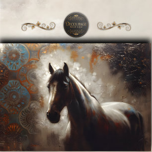 Papier Mousseline Portrait de cheval sombre abstrait Decoupage