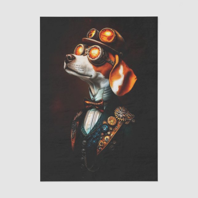 Papier Mousseline Portrait de Chien Beagle Steampunk EM2L Découpage (Recto)