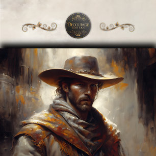 Papier Mousseline Portrait de Cowboy Occidental Art Découpage