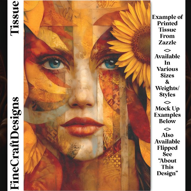 Papier Mousseline Portrait de femme avec tournesol DS8R Decoupage (Créateur téléchargé)