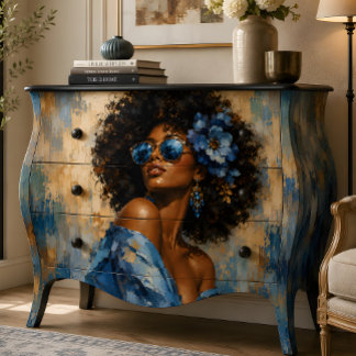 Papier Mousseline Portrait de femme Glamour Fleurs Bleues