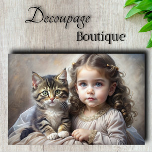 Papier Mousseline Portrait de l'enfant et du chaton en découpage