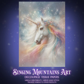 Papier Mousseline Portrait de Licorne Arc-en-Ciel Magique Decoupage