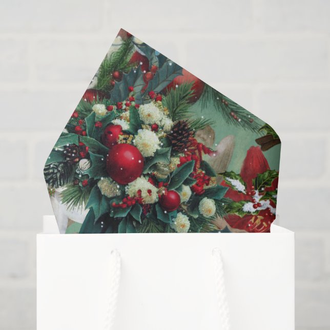 Papier Mousseline Portrait de Noël victorien (Sac cadeau)