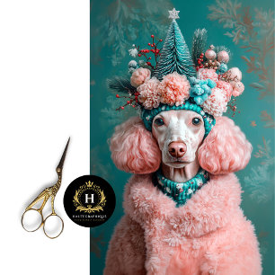 Papier Mousseline Portrait de Poodle Rose de Noël Vintage en Découpa
