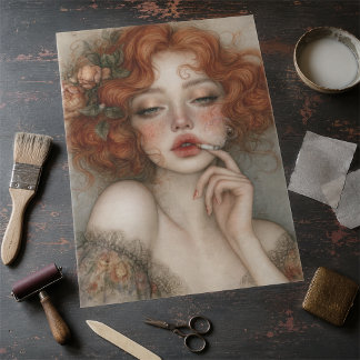 Papier Mousseline Portrait de rousse rebelle Decoupage