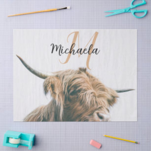 Papier Mousseline Portrait de vache highland nom personnalisé monogr