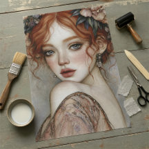 Portrait découpage floral de rousse vintage