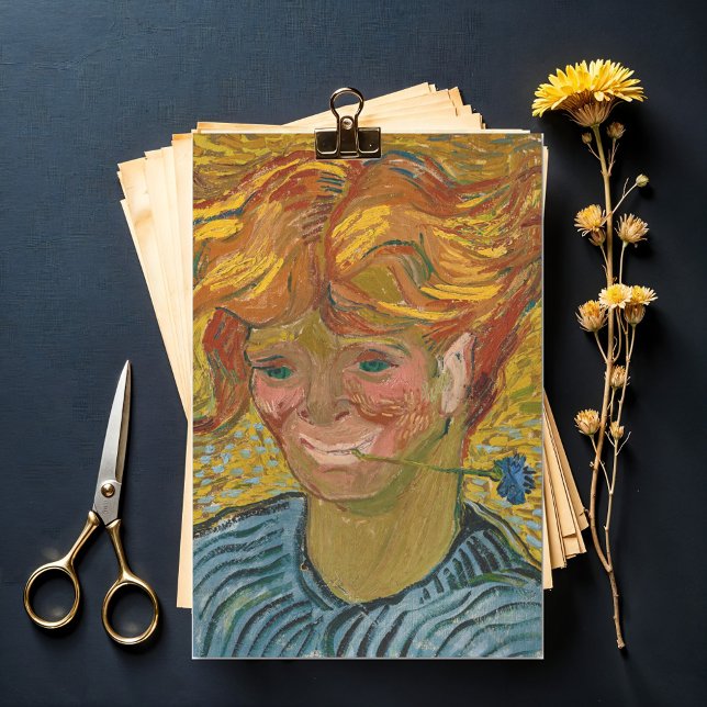 Papier Mousseline Portrait d'un jeune homme avec Cornflower, Van Gog (Créateur téléchargé)