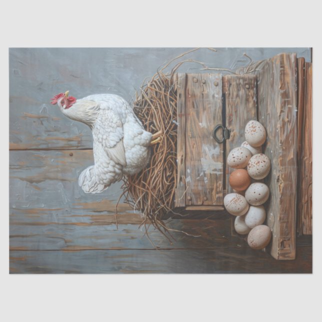 Papier Mousseline Portrait d'un poulet avec des oeufs découpage (Recto)
