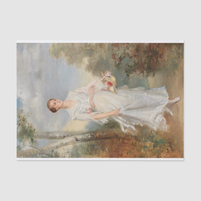 Papier Mousseline Portrait d'une jeune dame avec un panier de fleurs (Recto)