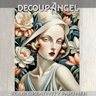 Papier Mousseline Portrait en Art Déco - Pêche - Découpage -