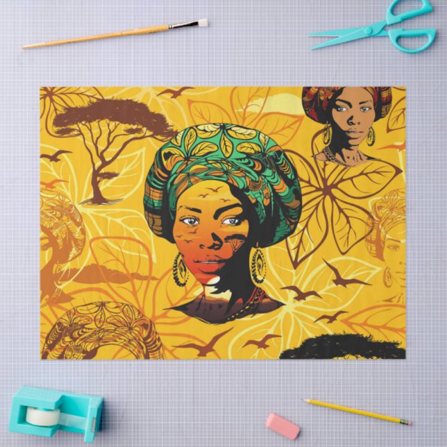 Papier Mousseline Portrait féminin africain avec coucher de soleil (Artisanat)