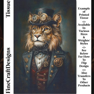 Papier Mousseline Portrait Lion Steampunk Victorian CH9 Découpage