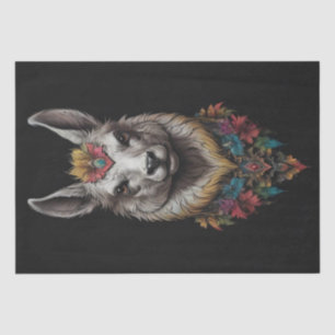 Papier Mousseline Portrait Llama Et Fleur, Papier Tissu Découpage