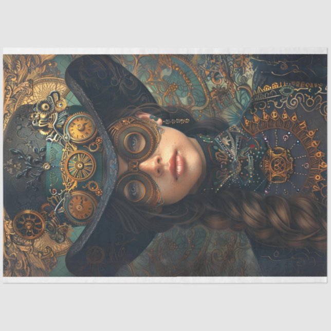 Papier Mousseline Portrait Victorian Steampunk Andrea Découpage (Recto)