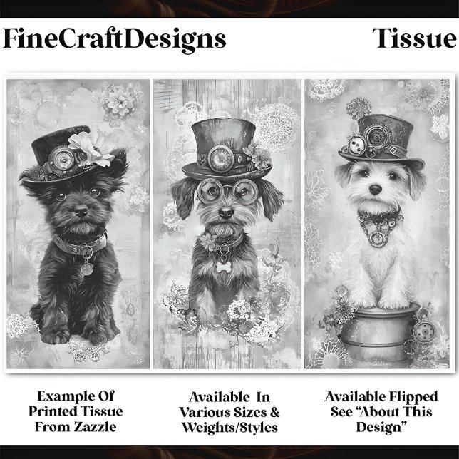 Papier Mousseline Portraits de petits chiens mignons Steampunk décou (Créateur téléchargé)