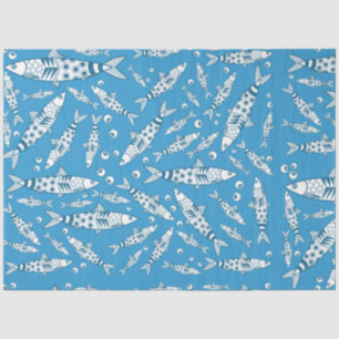 Papier Mousseline Portugais Lisbonne Sardines Motif Azulejos Bleu