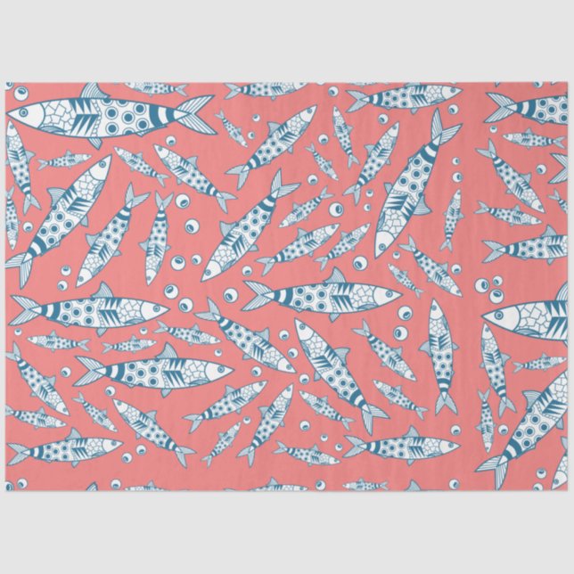 Papier Mousseline Portugais Lisbonne Sardines Motif Azulejos rose (Recto)