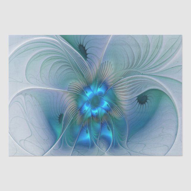 Papier Mousseline Position, Abstrait bleu turquoise fractal (Recto)