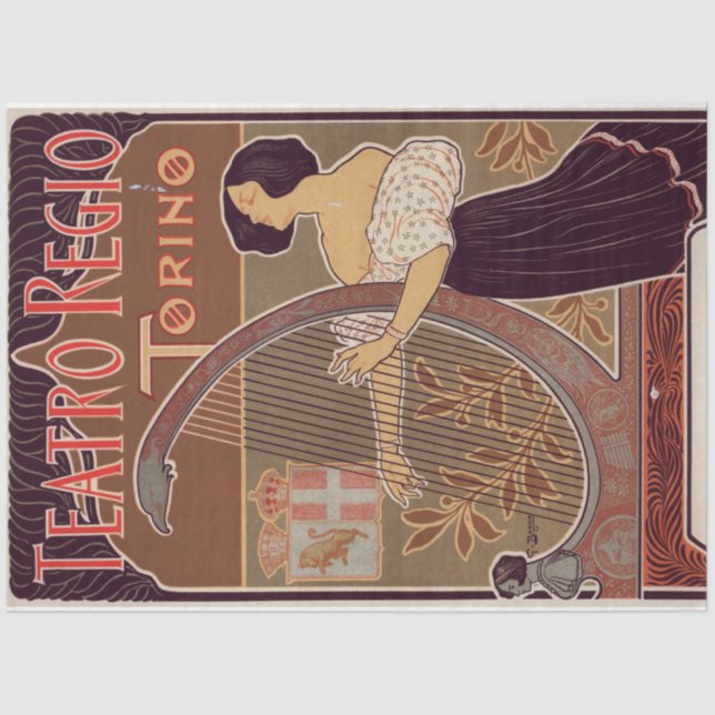 Papier Mousseline Poster Art Nouveau 22 Harpe Lady Découpage (Recto)