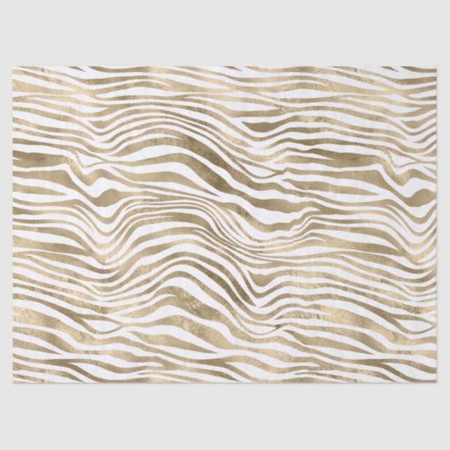 Papier Mousseline Poster de animal blanc Glam Gold Zebra   (Recto)