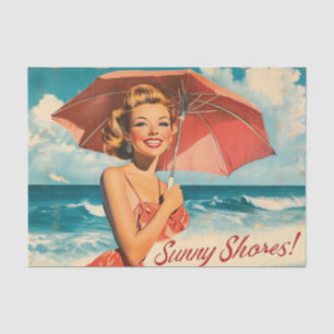 Papier Mousseline Poster de vacances vintage Beach : Blonde Pin Up