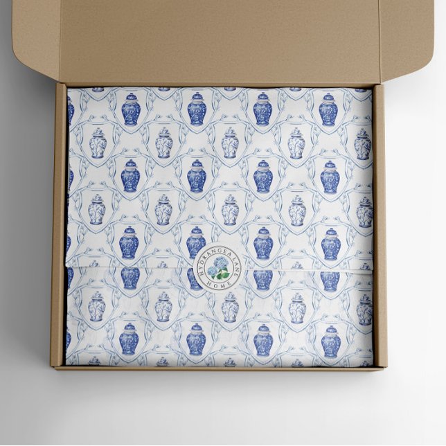Papier Mousseline Pot à gingembre bleu et blanc de style chinoiserie (Ginger jar crest blue and white tissue paper
)