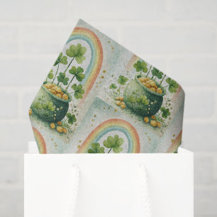 Papier Mousseline Pot de pièces d'or et motif arc-en-ciel vintage