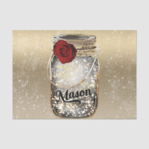 Papier Mousseline Pot Mason Rose Rouge Glamour Étincelle Dorée