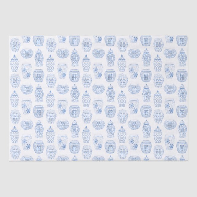 Papier Mousseline Poterie chinoise de pot de gingembre bleu peint à  (Recto)