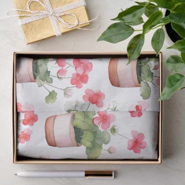 Papier Mousseline Pots de géranium mignons (Cadeau)