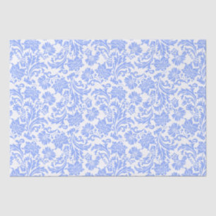 Papier Mousseline Poudre bleu et blanc Damas florales