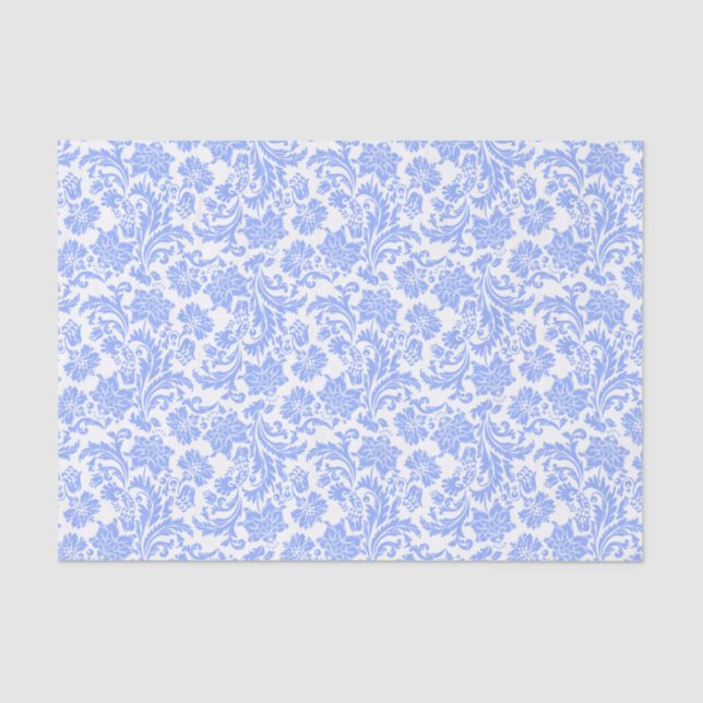 Papier Mousseline Poudre Damas Florales Bleues Et Blancs (Recto)