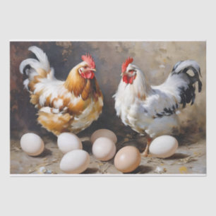 Papier Mousseline Poules et œufs de basse-cour en découpage