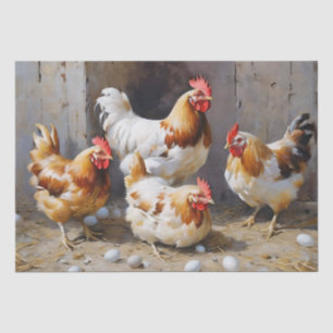 Papier Mousseline Poules et œufs de basse-cour en découpage