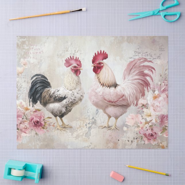 Papier Mousseline Poules Shabby Chic Rose Decoupage (Artisanat)