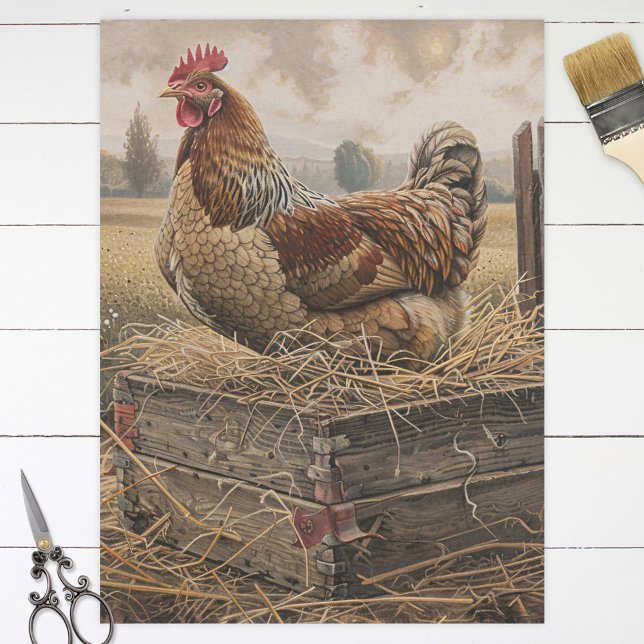 Papier Mousseline Poulet rouge rustique et découpage de nid (Créateur téléchargé)
