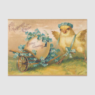 Papier Mousseline Poulet vintage avec chariot d'oeufs de Pâques