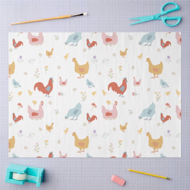 Papier Mousseline Poulets Mignons Poules et Poussins (Artisanat)