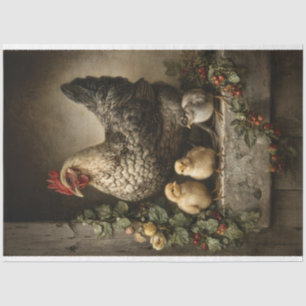 Papier Mousseline Poulets rustiques Hen avec poules Découpage
