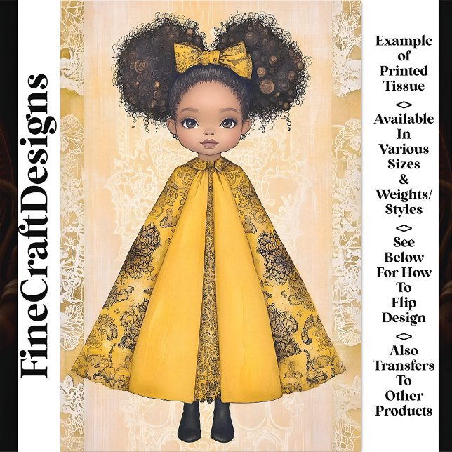 Papier Mousseline Poupée Afro-Américaine Mignonne, Découpage Jaune A (Créateur téléchargé)