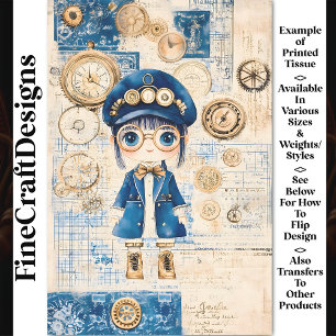 Papier Mousseline Poupée Aquarelle Cute Steampunk, Découpage BH8 Ble