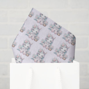 Papier Mousseline Poupée Licorne Kawaii Pastel avec Panier de Fleurs